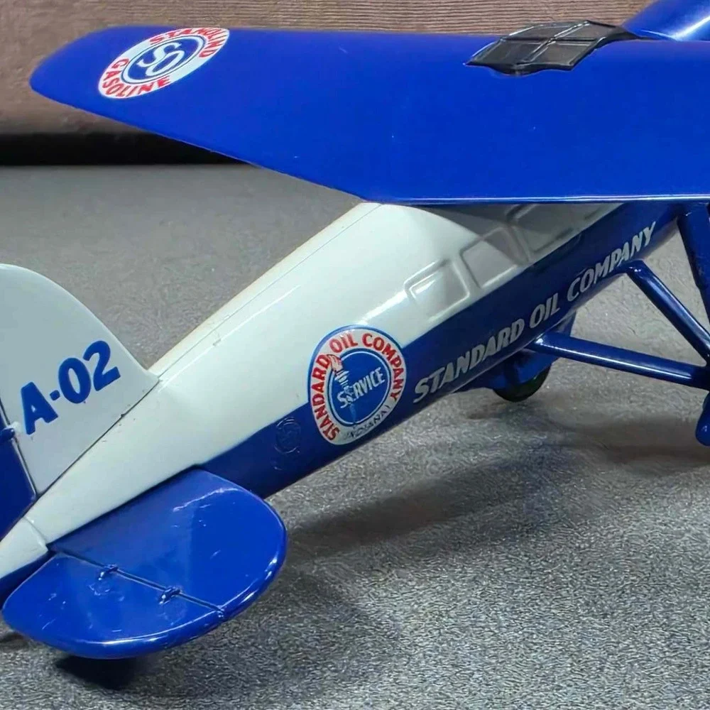 Standard Oil Diecast Airplane Stanolind Gasoline A-02 Blue White Excellent